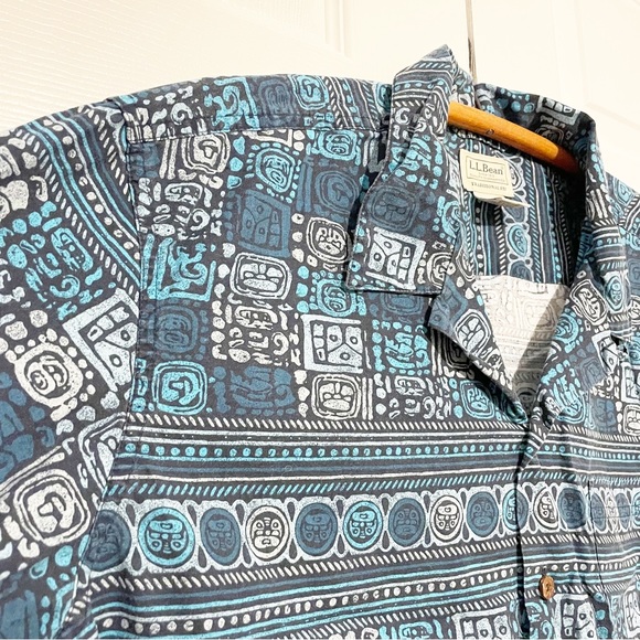 Vintage LL Bean Hawaiian Tiki Camp Shirt Button Down Short Sleeve Cotton Size XL - Picture 5 of 7